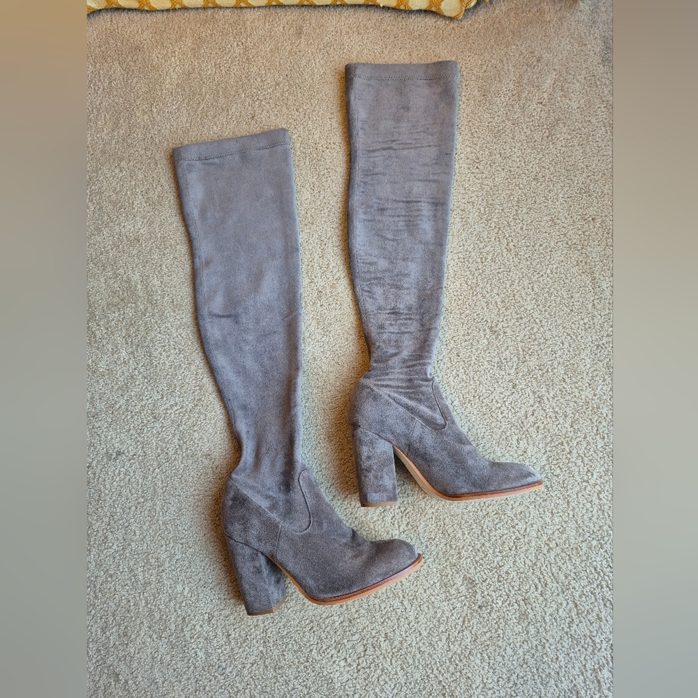 Sol Sana Womens Gray Suede Over The Knee Heeled Boots Size 39 Or 8.5